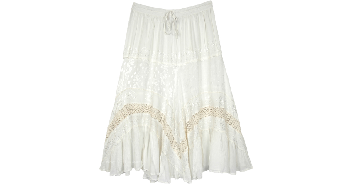 Wave Crochet Off White Skirt with Floral Embroidery | Off-White ...