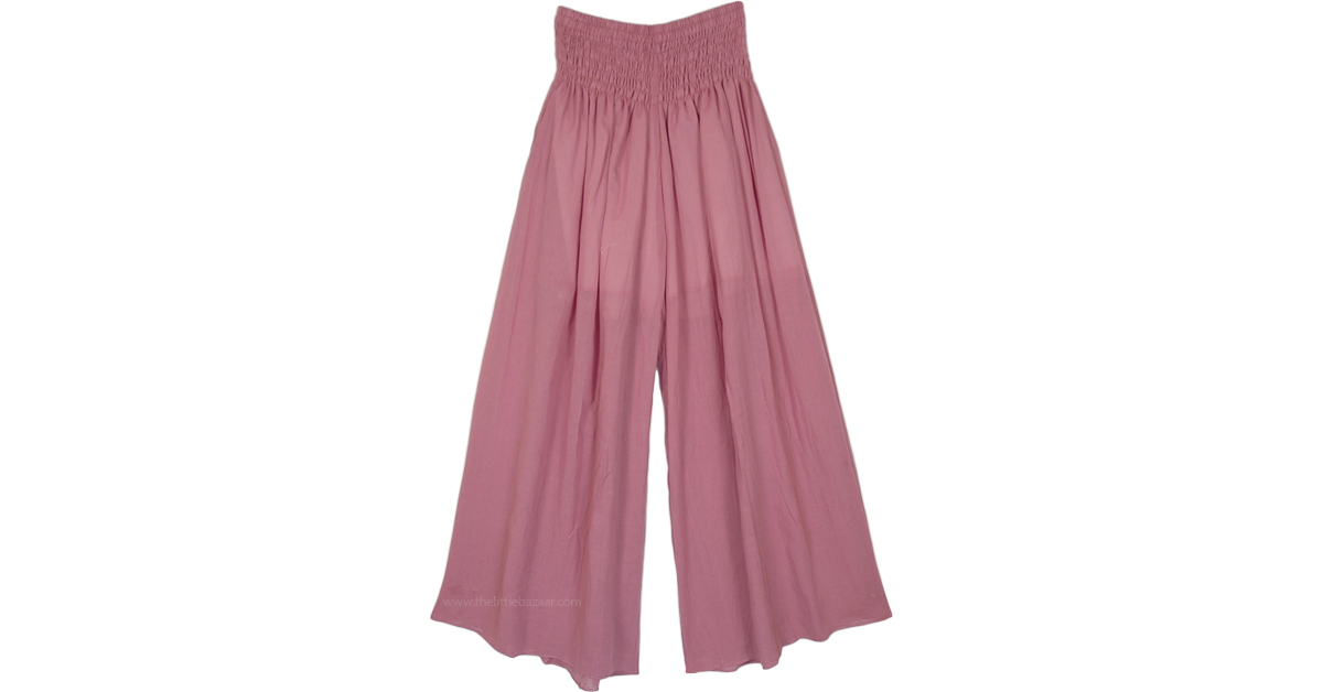 Frothy White Palazzo Pants with Smocked Elastic Waist