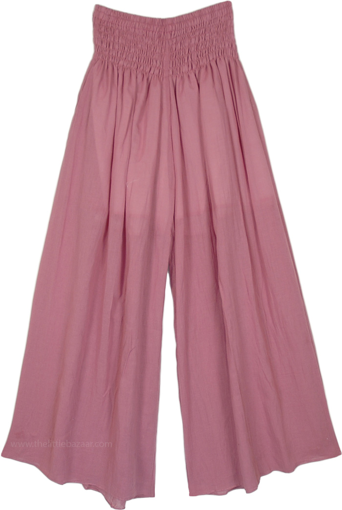 Pink Panther Wide Leg Palazzo Pants With Shirred Waist Pink Split