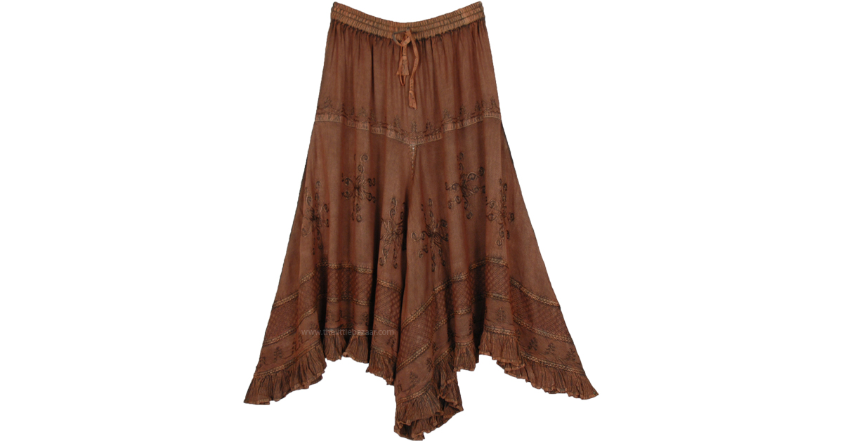 Beetle Brown High Low Renfaire Aesthetic Skirt | Brown | Embroidered ...