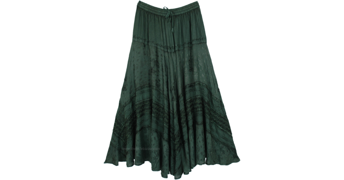 Avocado Green Medieval Western Long Maxi Skirt | Green | Embroidered ...