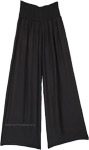 Straight Black Palazzo Pants with Shirred Waist [9658]