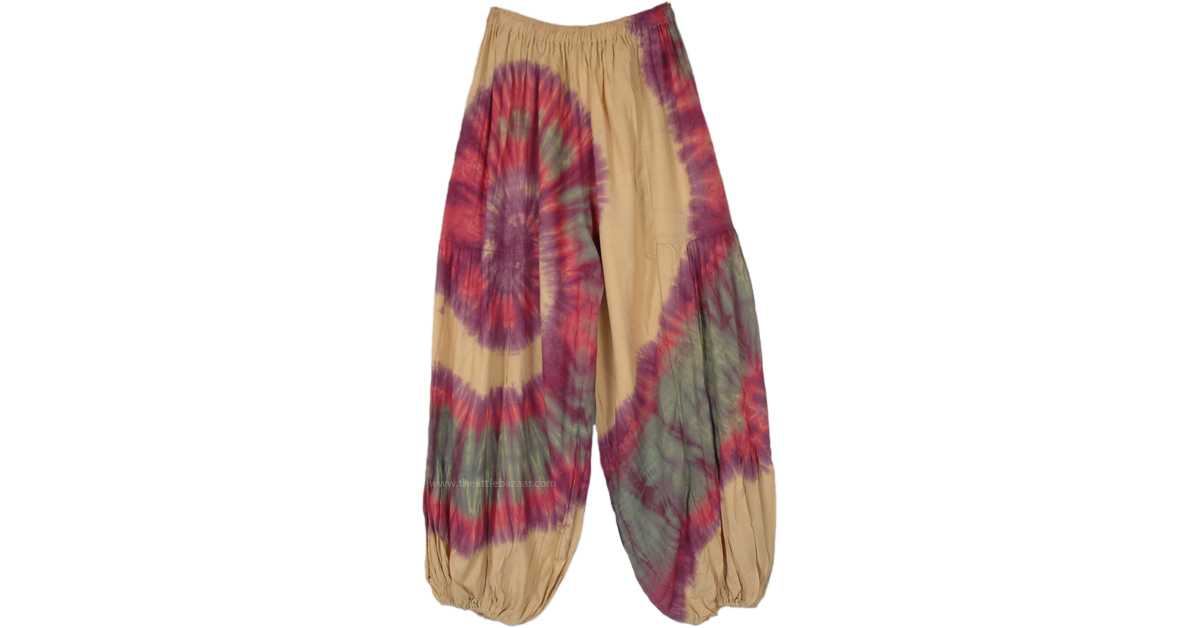 Rose Beige Tie Dye Harem Trousers | Beige | Split-Skirts-Pants ...