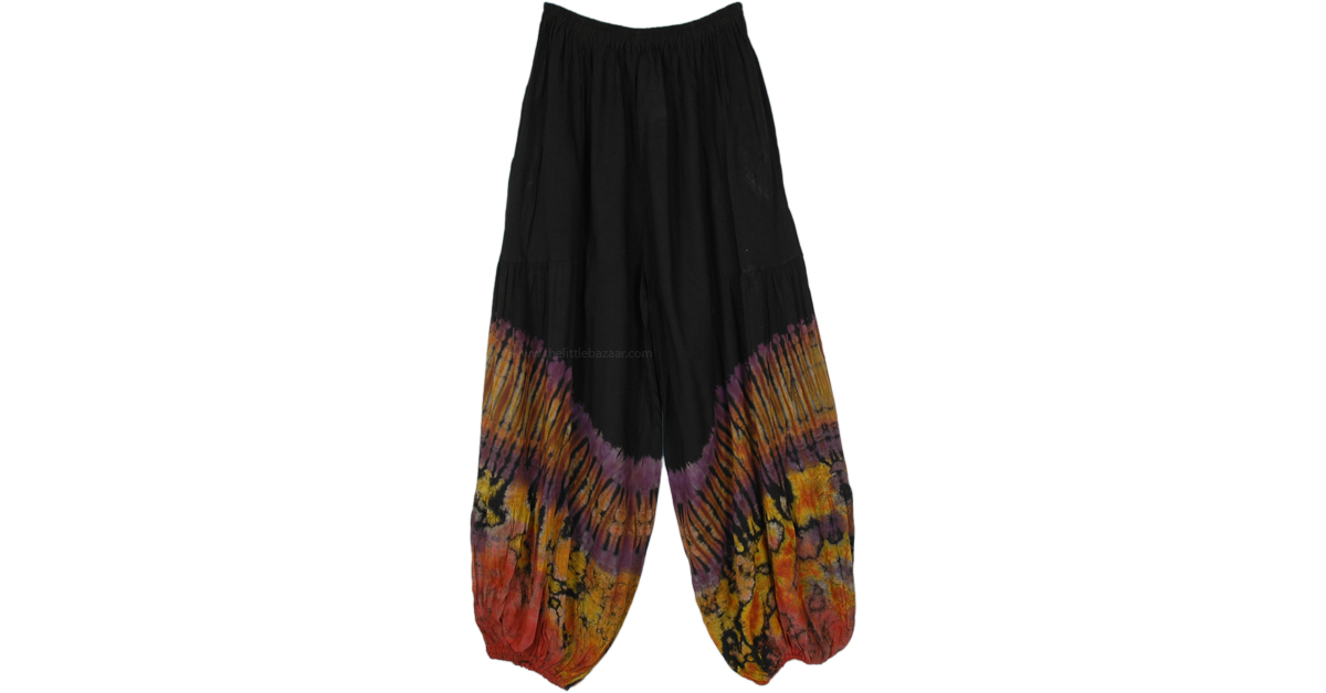 Night Flames Black Tie Dye Harem Trousers | Black | Split-Skirts-Pants ...