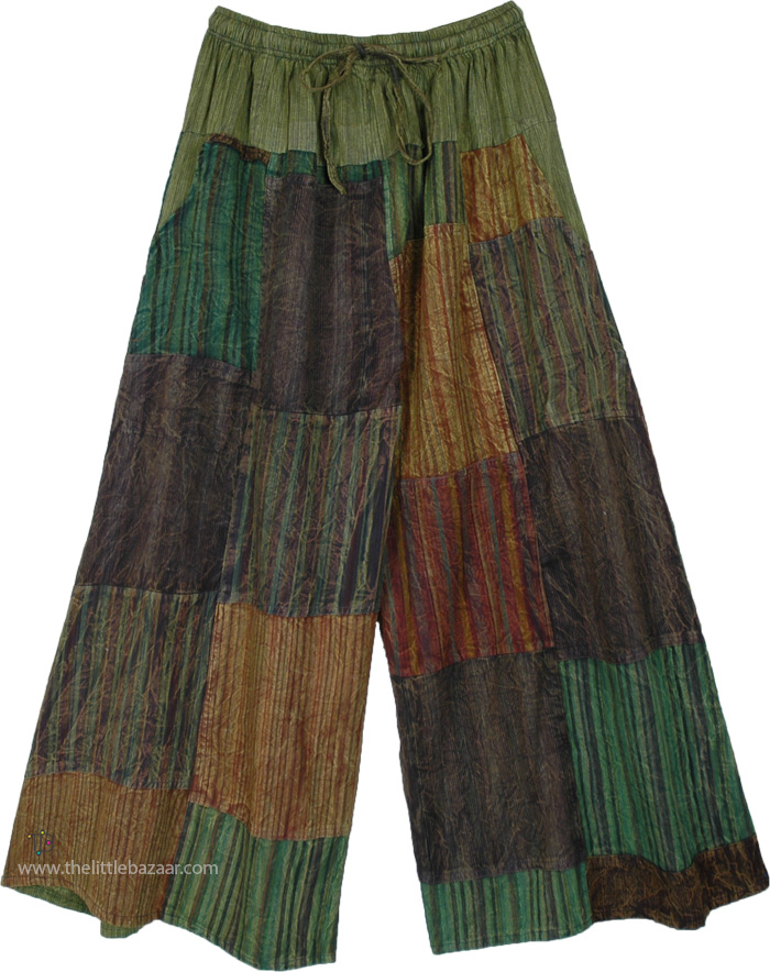 Mixed Herb Patchwork Wide Leg Festival Pants