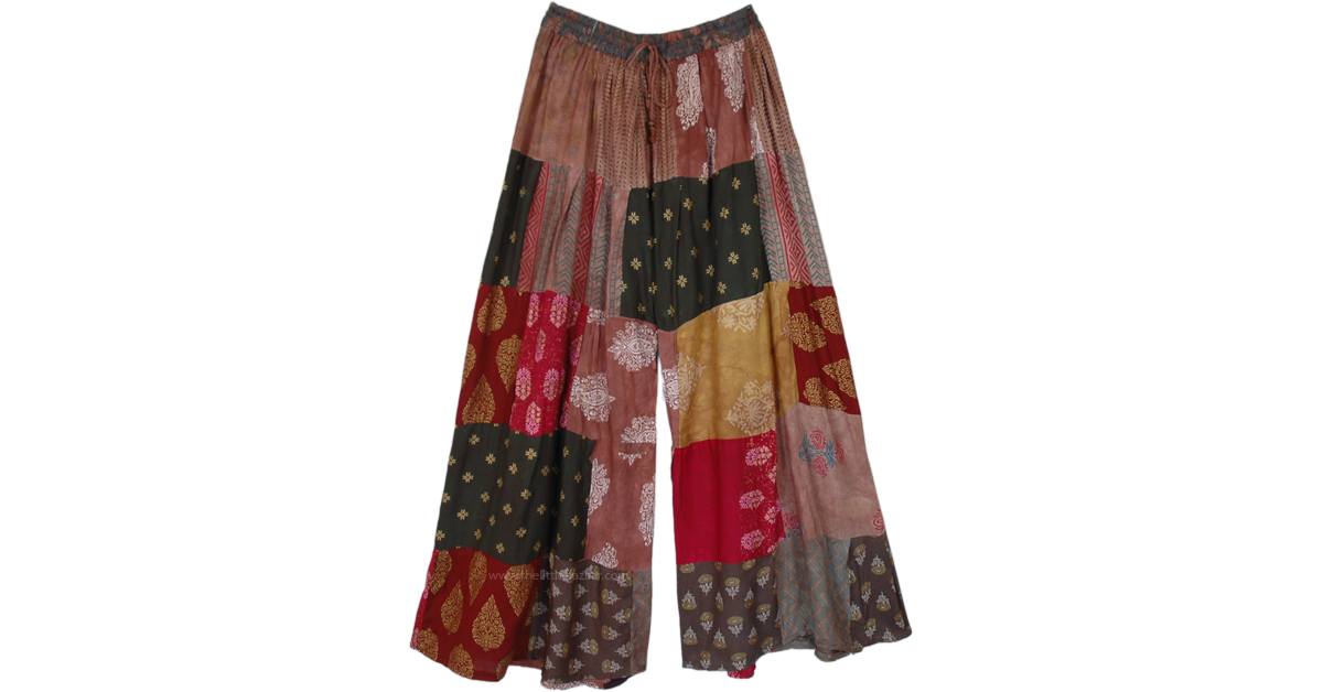 Ceramic Brown Handmade Patchwork Boho Pants | Brown | Split-Skirts ...