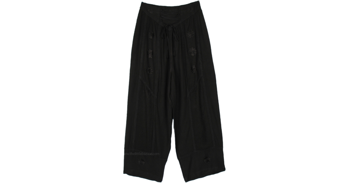 Corset Waist Embroidered Western Black Pants | Black | Split-Skirts ...