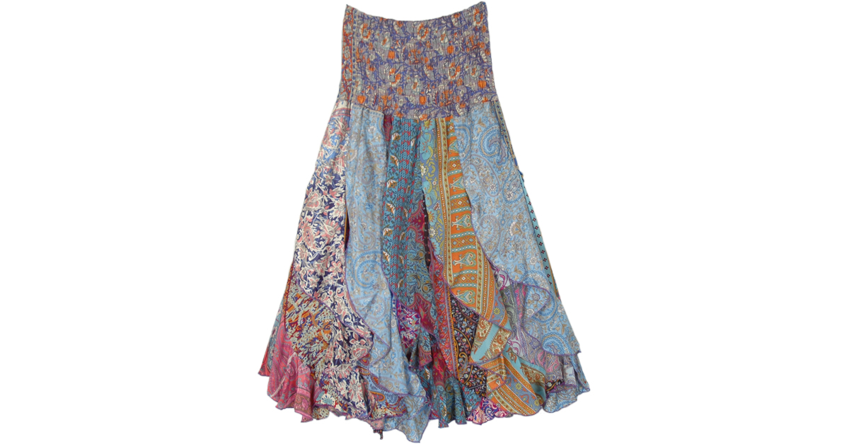 Pastel Palooza Sari Paneled Ruffled Boho Skirt | Multicoloured ...