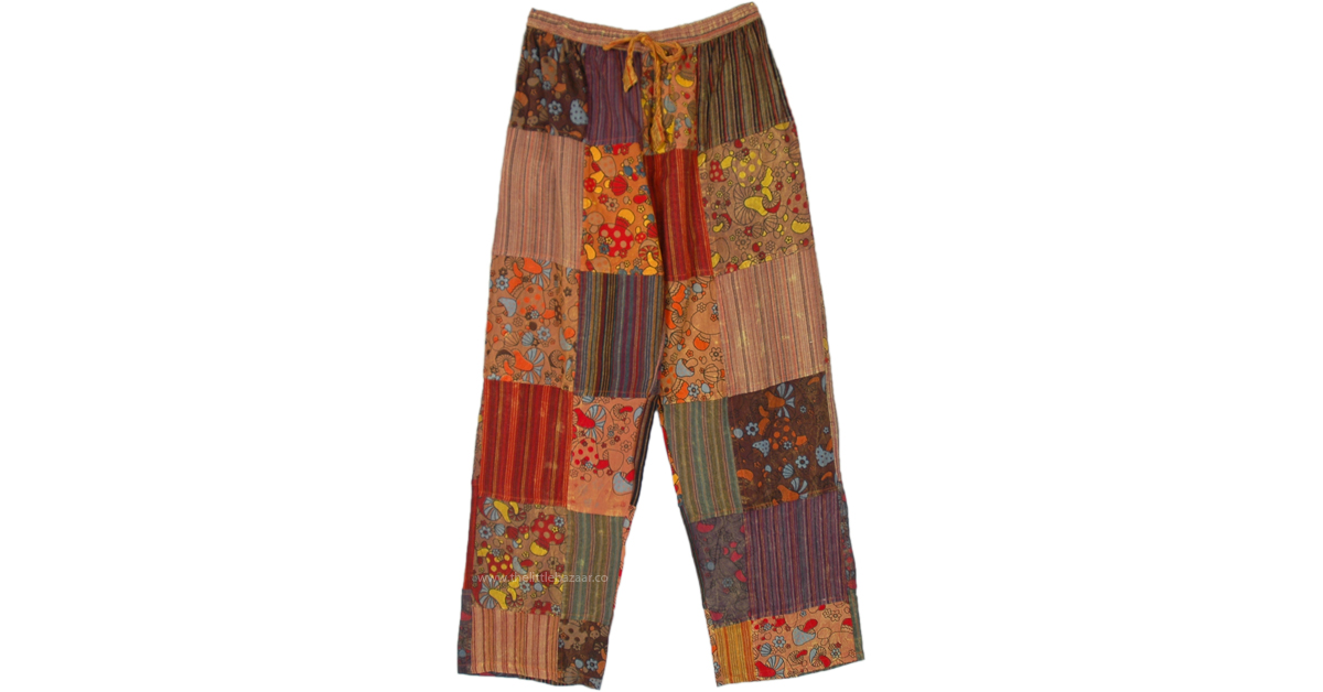 Shroom and Stripes Apricot Patchwork Pants | Orange | Split-Skirts ...