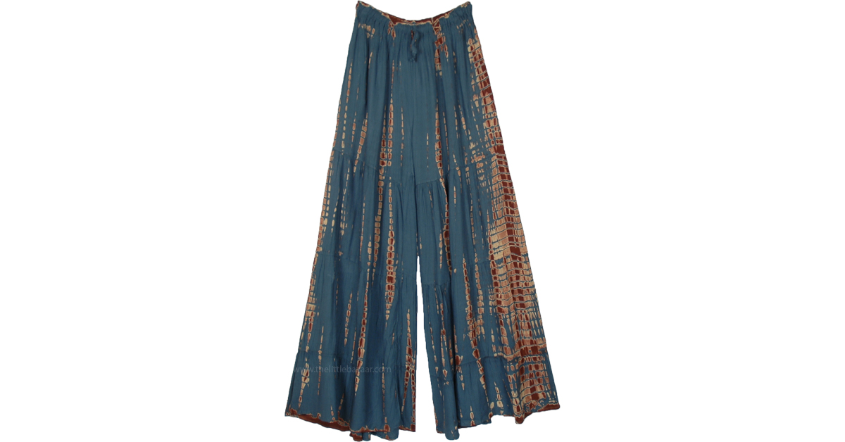 Dusky Meadow Blue Tie Dye Flowy Pants Blue Split Skirts Pants