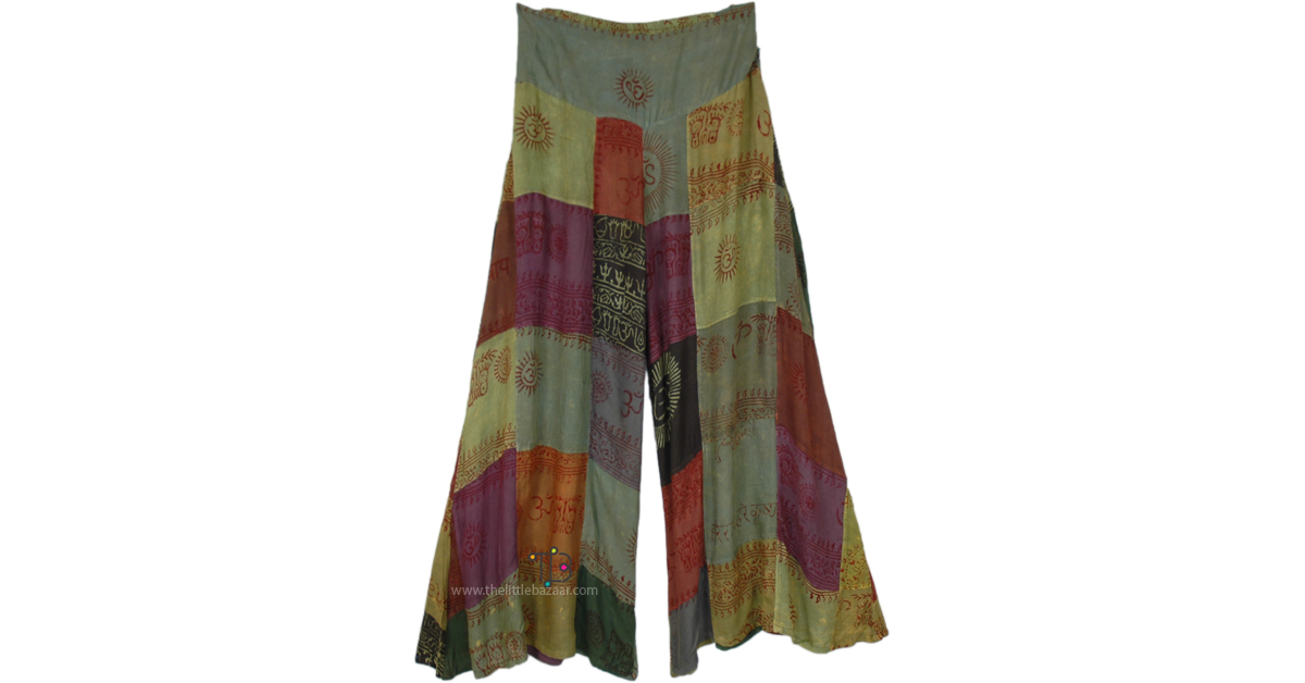 Warm Brown Hues Patchwork Wide Leg Hippie Pants