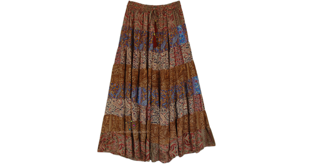 Brown Siesta Multi Panel Maxi Long Skirt | Brown | Patchwork, Maxi ...