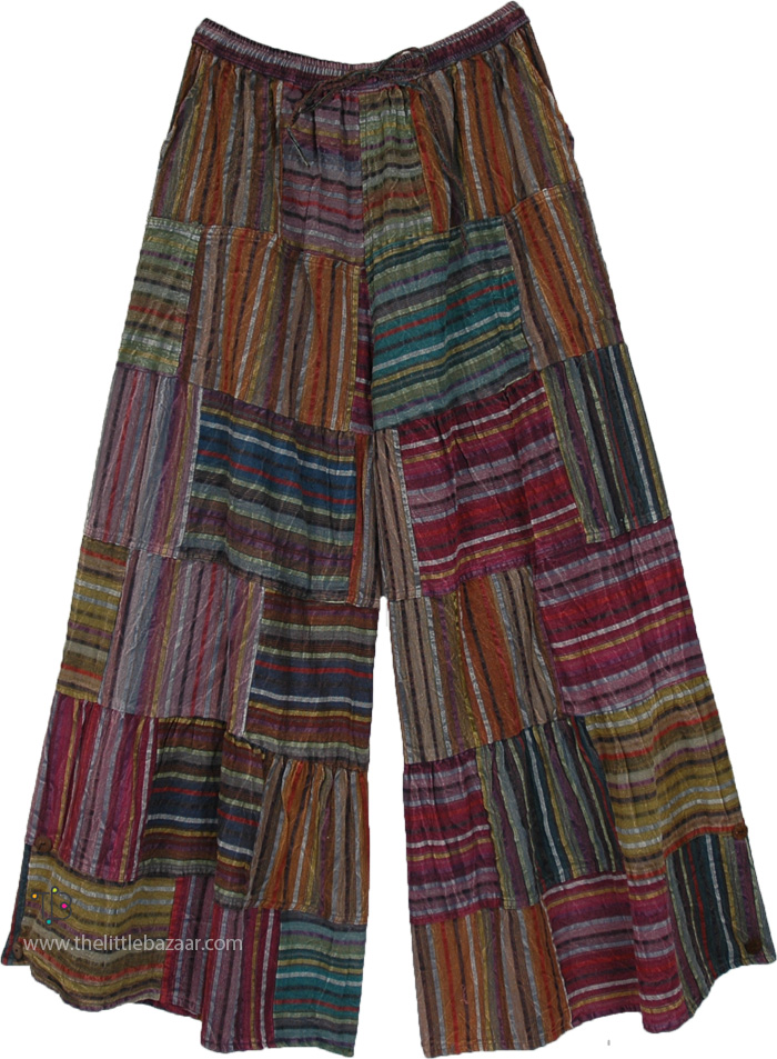 Funky Threads Wide Leg Patchwork Cotton Pants