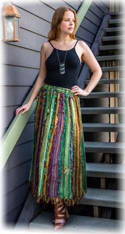 Vertical Patchwork Bohemian Gypsy Skirt with Thread Fringes ...