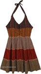 Rustic Boho Tiered Halter Neck Mini Cotton Dress