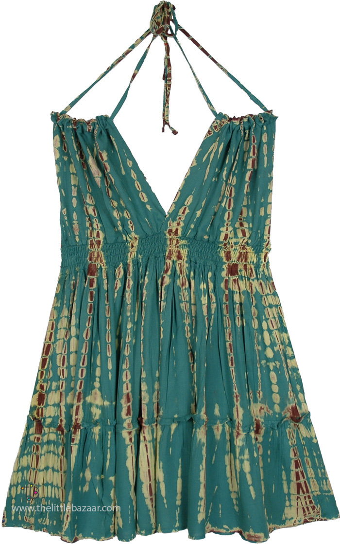 Beachy Vibes Mint Solid Boho Chic Summer Dress , Ethereal Casal Halter Summer Tie Dye Sundress