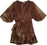 Short Tie-Dye Wrap Dress with Ruffle Hem [1788]