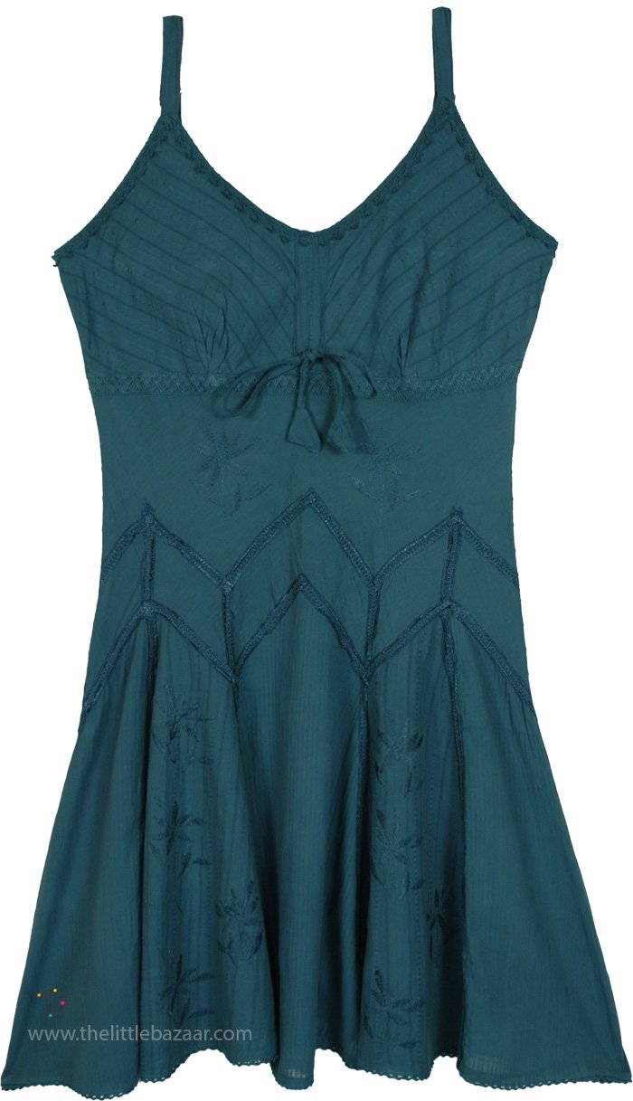 Tropical Teal Knee Length Cotton Sundress