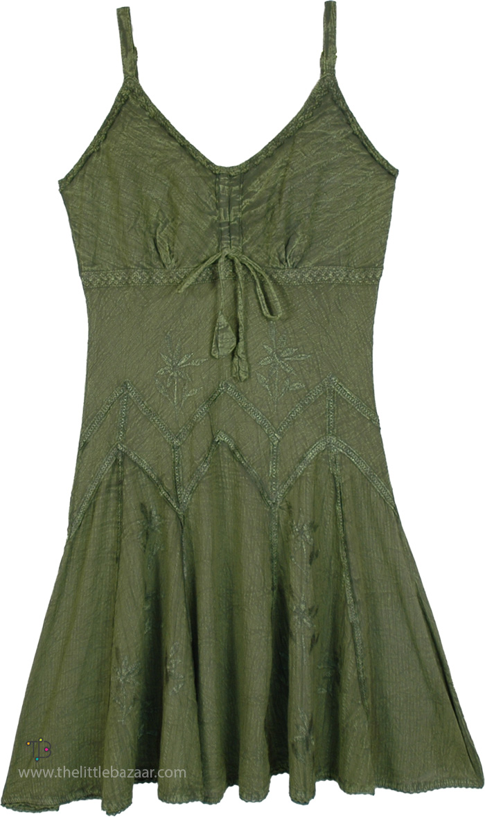 Calm Green Stonewashed Cotton Sundress