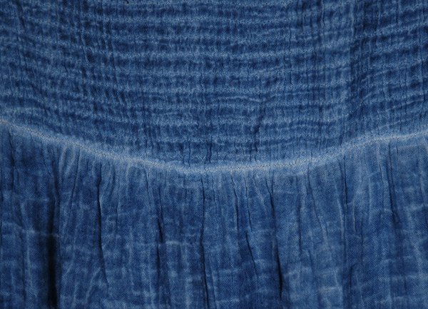 Crinkled Blue Washed Cotton Tiered Summer Dress