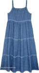 Crinkled Blue Washed Cotton Tiered Summer Dress