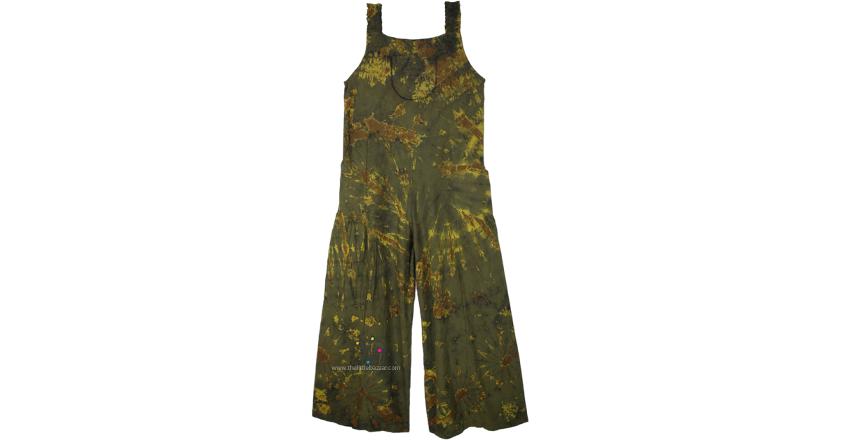 Buy Forest Green Tie-Dye Ankle Length Cotton Camisole Jumpsuit