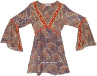Boho Chic Flared Dress with All Over Print [3884]