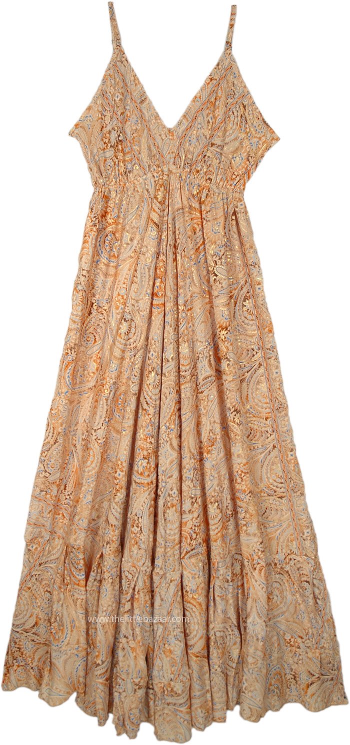 Eastern Orange Printed Long Dress, Orangina Enigma Cream Maxi Long Dress