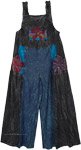 Sleeveless Bohemian Cotton Black Blue Overalls Jumpsuit [3911]