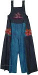Sleeveless Bohemian Cotton Black Blue Overalls Jumpsuit [3912]