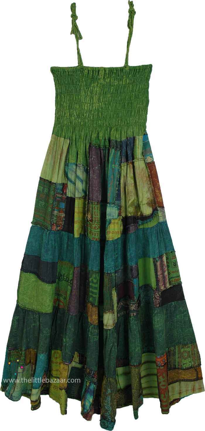 Palm Leaf Versatile Boho Cotton Patchwork Dress Skirt