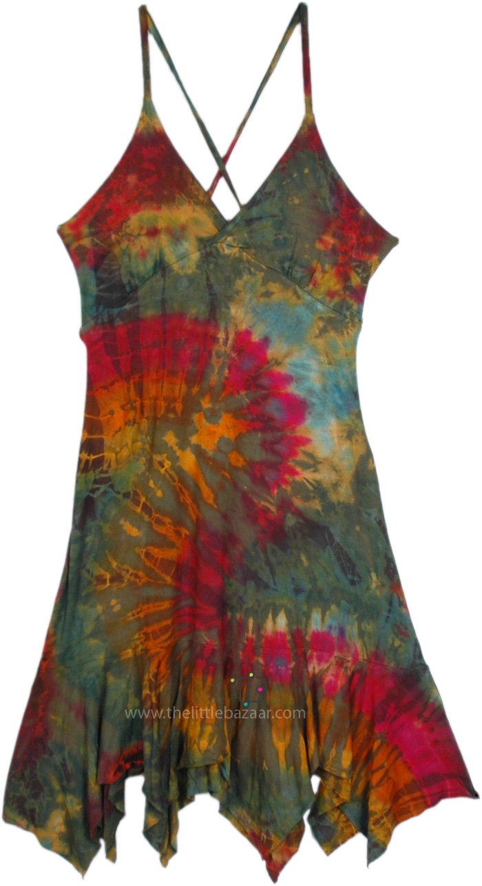 Green Amber Mud TieDye Soft Strappy Dress