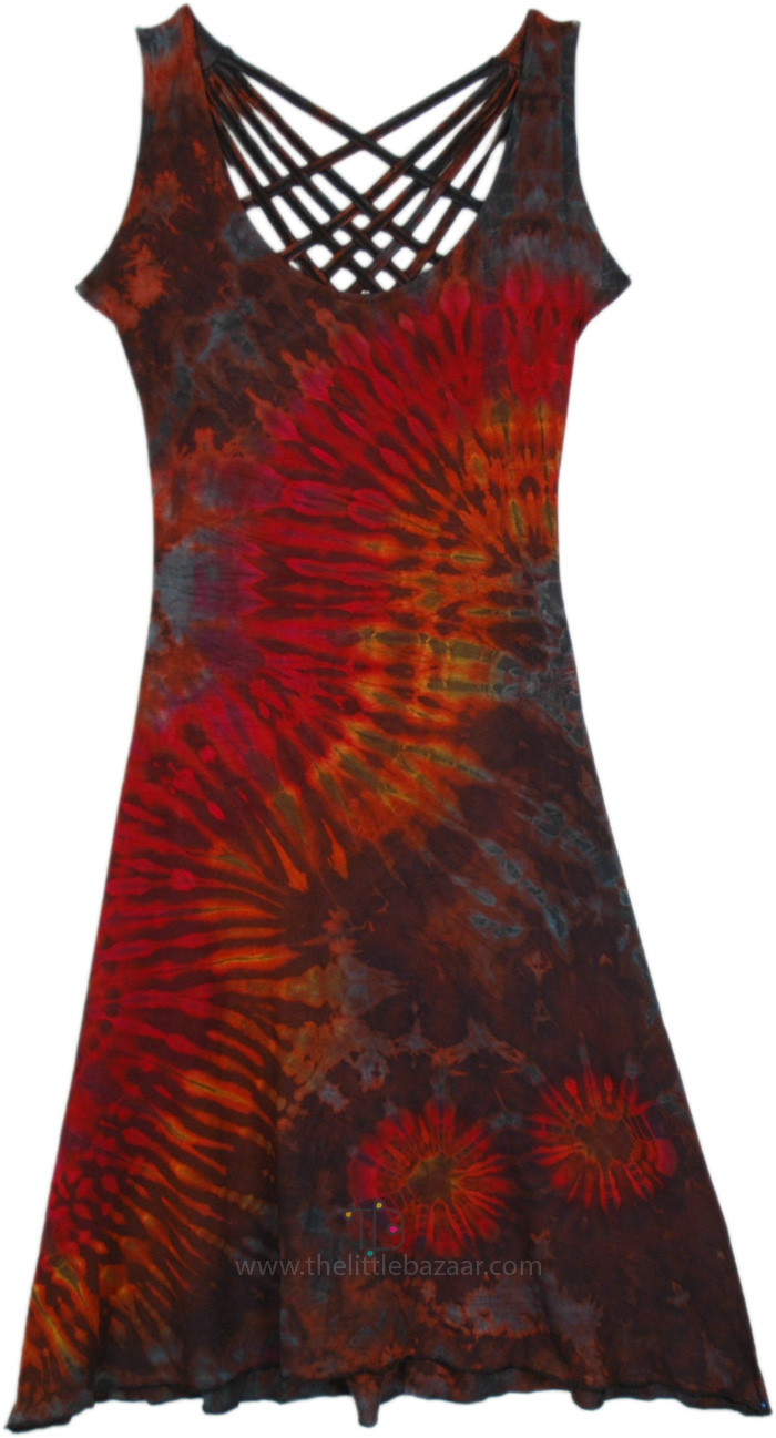 Caldera Brown Tiedye Sleeveless Bodycon Mesh Dress