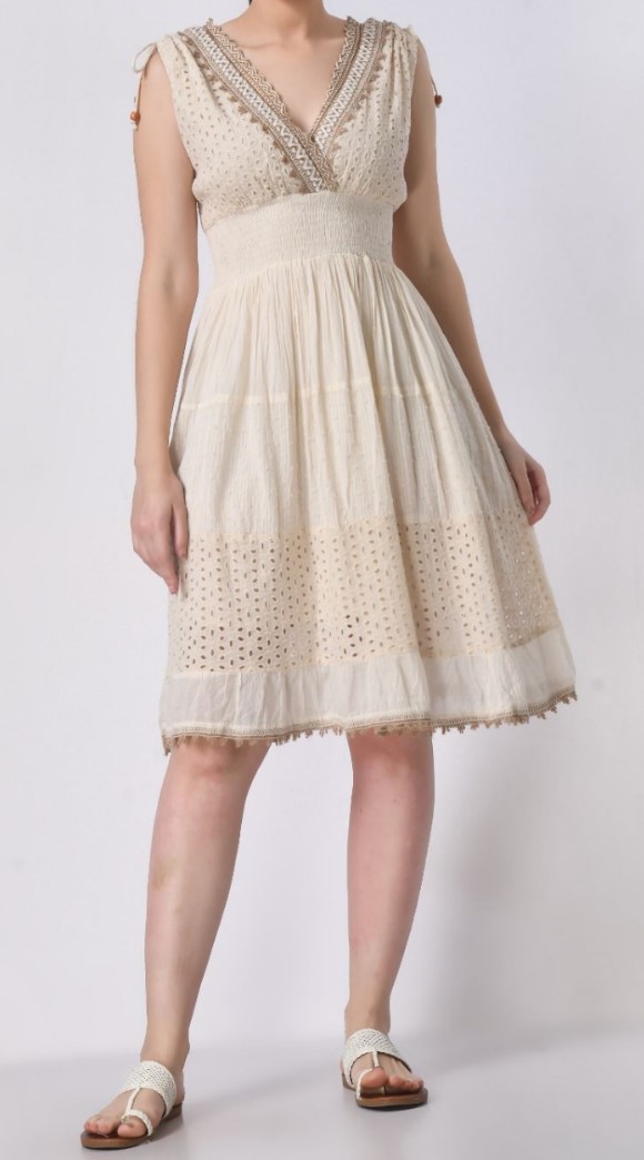 Beige Boho Lace Cotton Dress