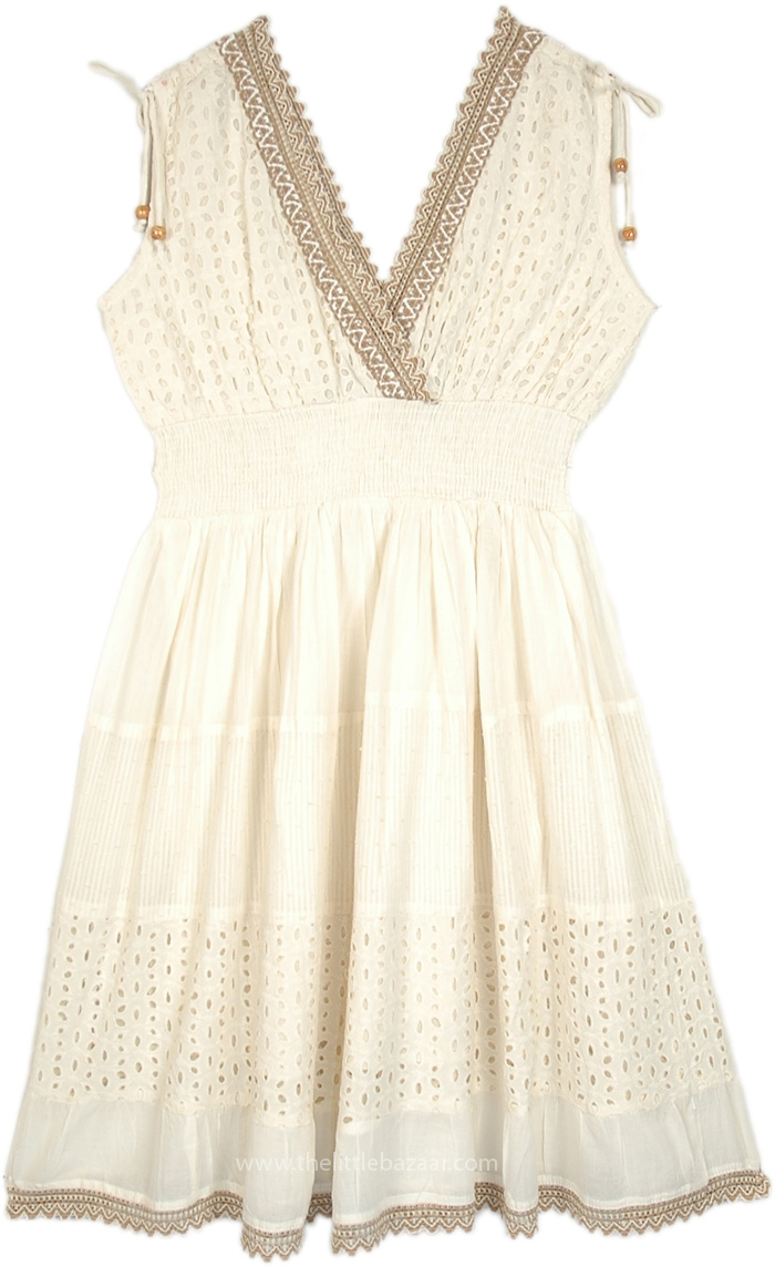 Beige Boho Lace Cotton Dress