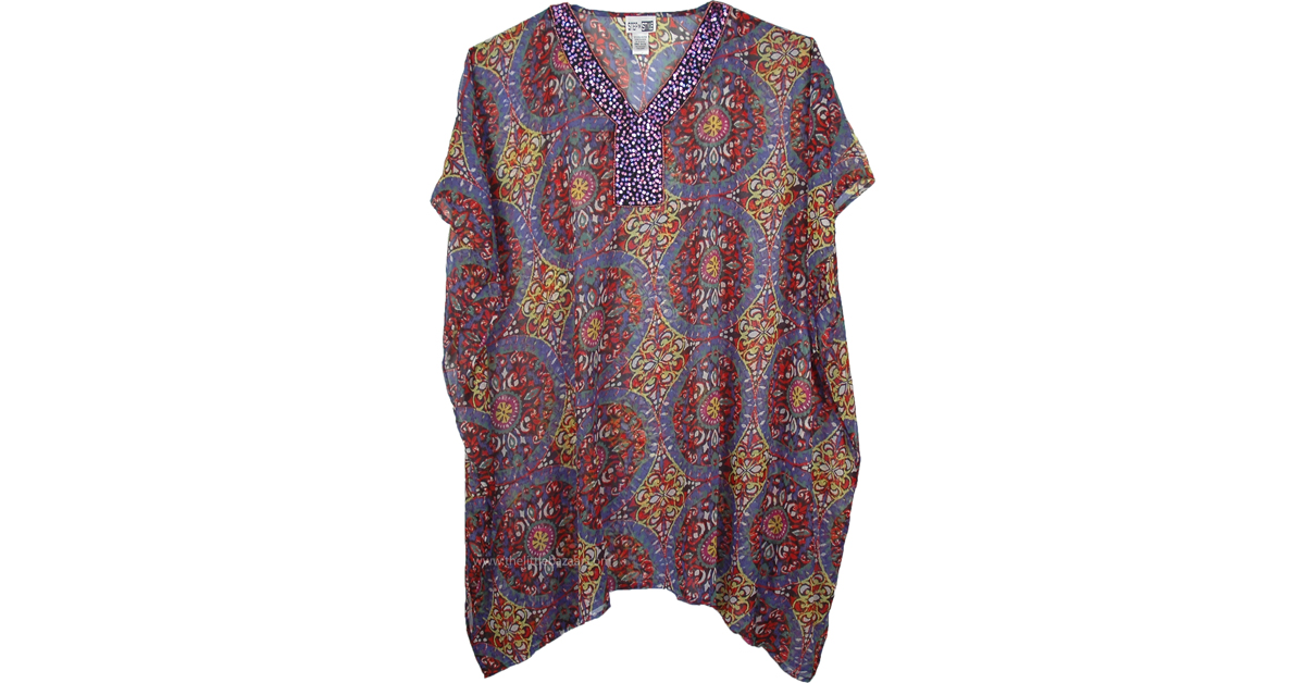 Blue Exquisite Short Kaftan with Sequins | Dresses