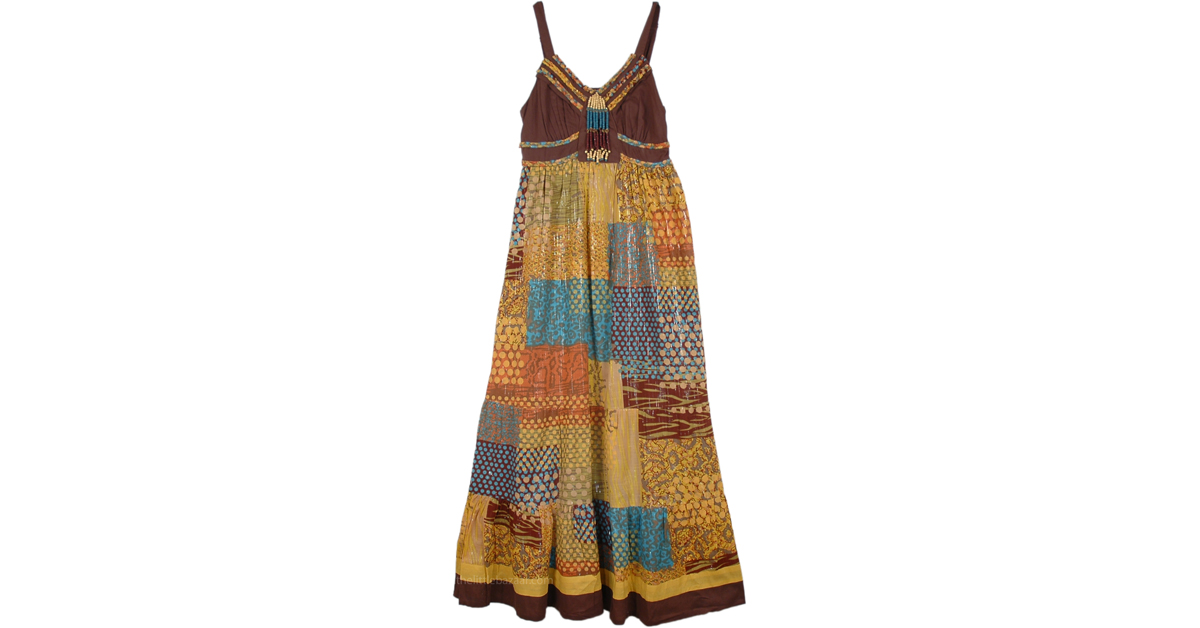 English Walnut Bohemian Patchwork Long Maxi Dress | Dresses | Brown ...