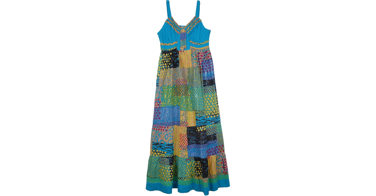 Blue Chill Bohemian Patchwork Long Sundress | Dresses | Blue | XL-Plus ...