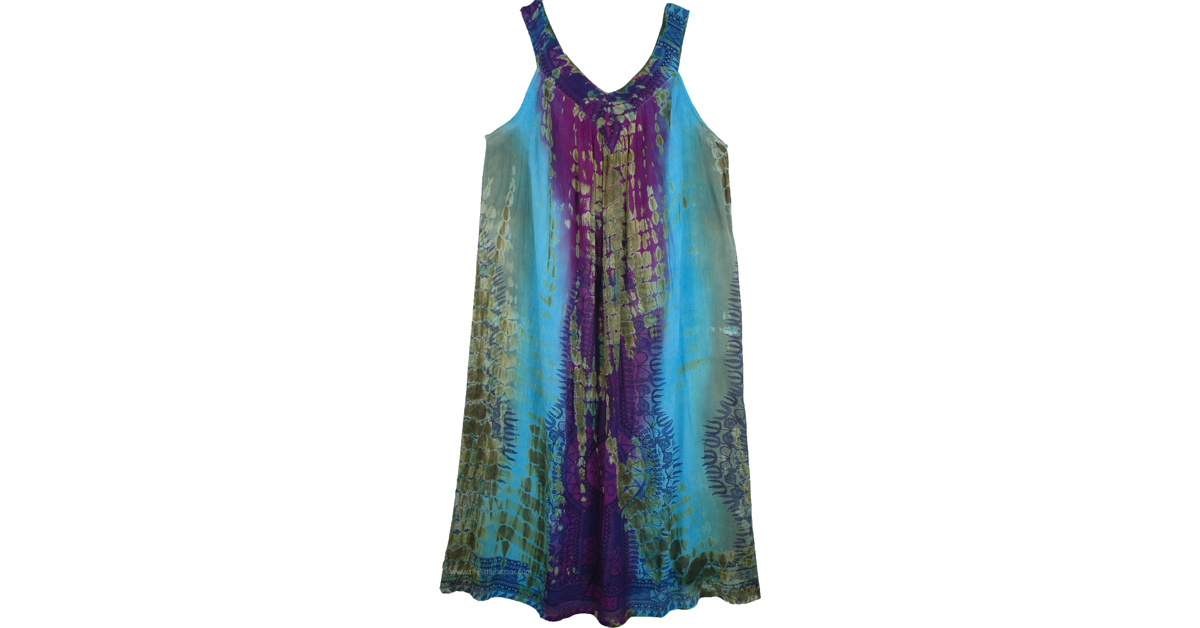 Blue Purple Tie Dye Umbrella Dress in Rayon | Dresses | Purple | Tie ...