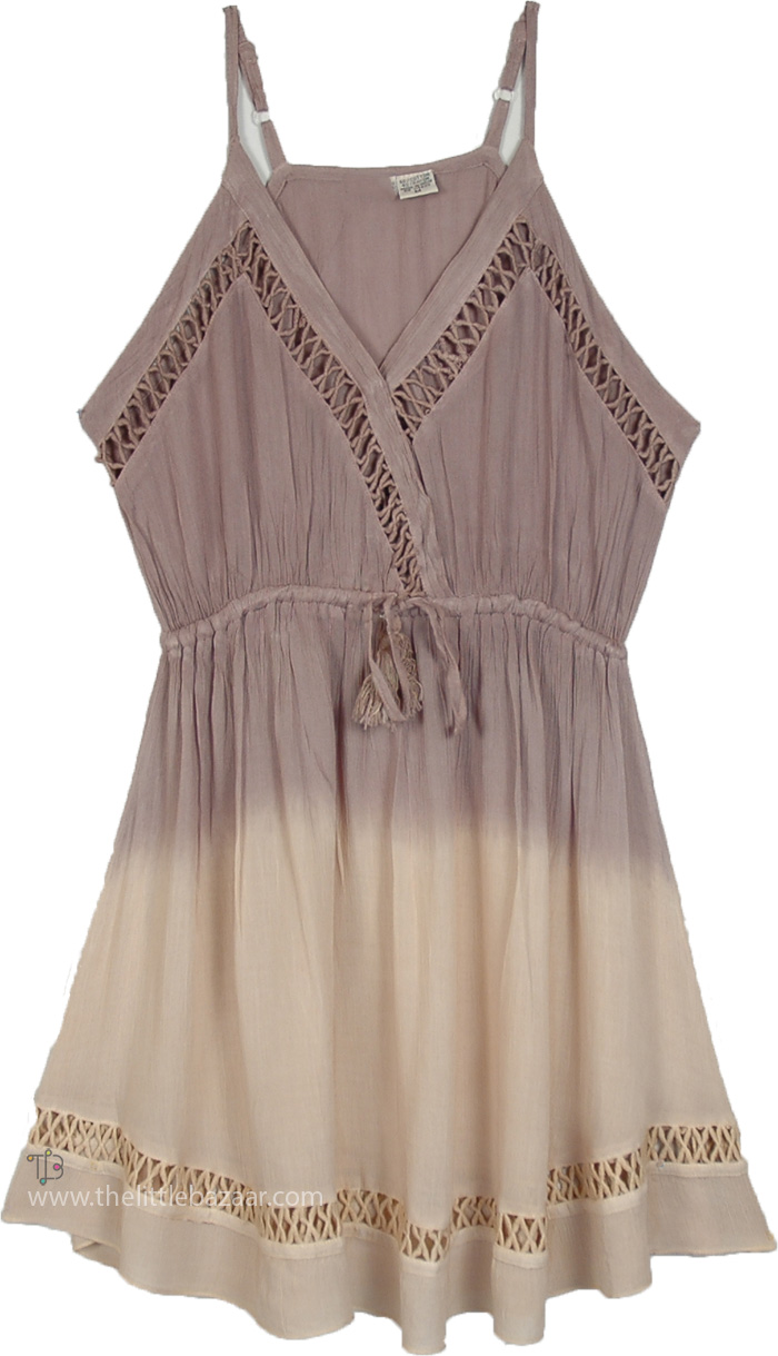 Beige Ombre Empire Waist Mini Boho Dress