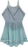 Blue Ombre Surplice Neck Mini Boho Dress