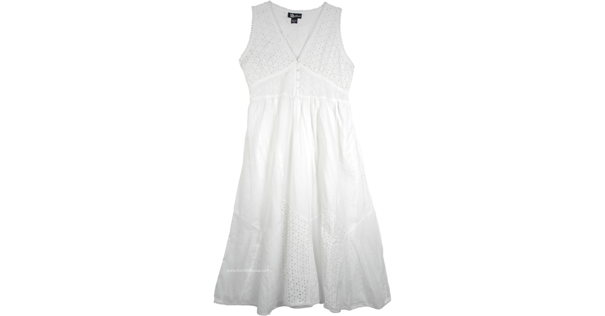 Pure White Cotton Boho Dress in Eyelet Fabric | Dresses | White ...