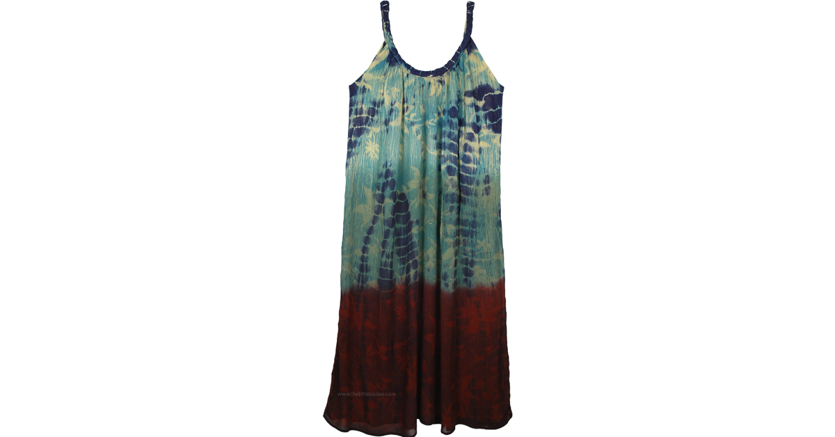 Water Waves Blue and Brick Red Tie Dye Dress | Dresses | Blue ...