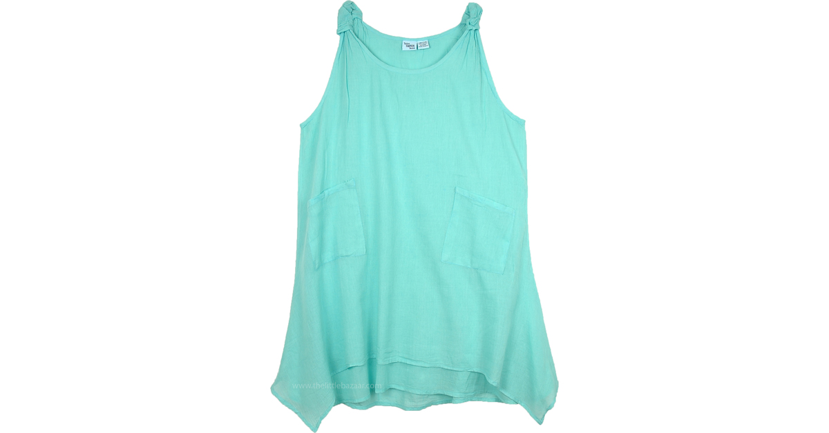 Sea Green Asymmetrical Hem Cotton Summer Tank Style Dress Dresses