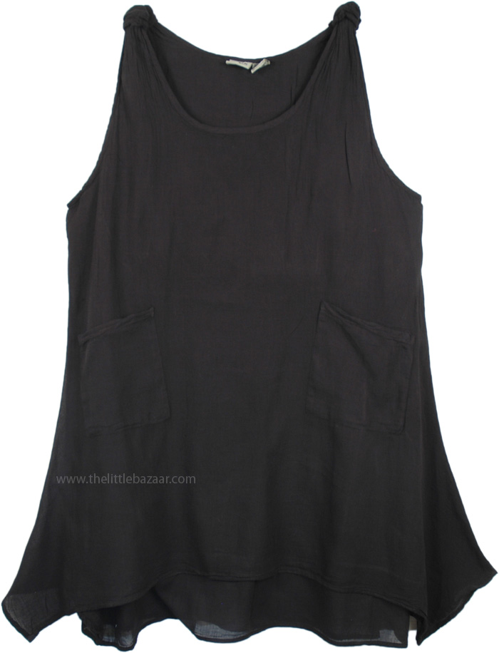 Midnight Black Asymmetrical Hem Tank Style Summer Dress | Dresses ...