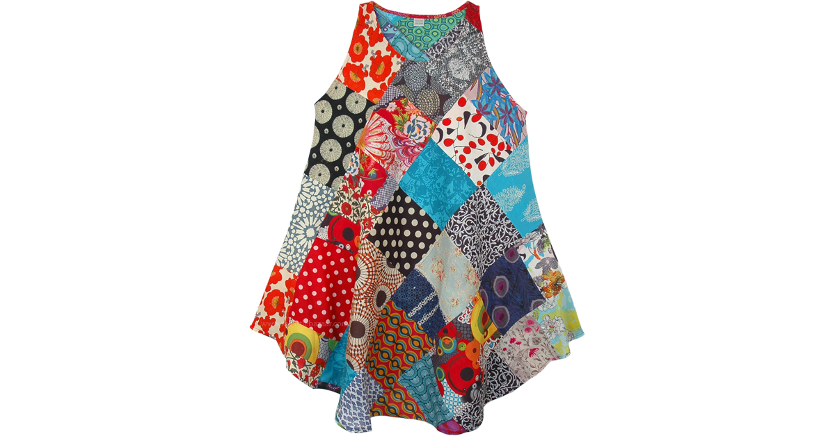 Mixed Patchwork Multicolored Sleeveless Boho Summer Dress | Dresses ...