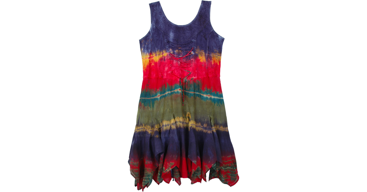 Colorful Tie Dye Boho Short Dress with Uneven Hem | Dresses ...