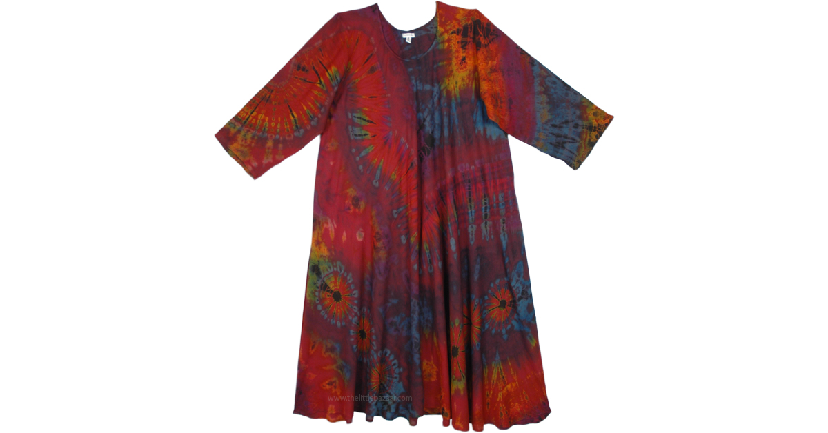 Kaleidoscope Long Sleeve Maxi Dress | Dresses | Red | Tie-Dye