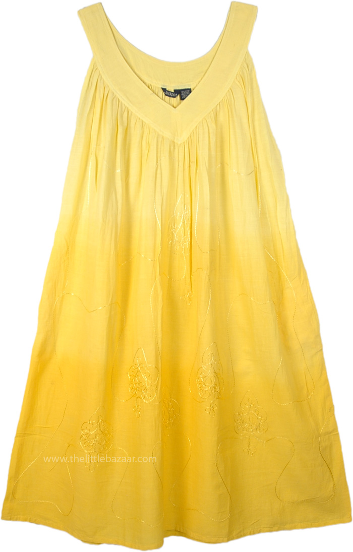 Butter Ombre Sleeveless Cotton Dress with Embroidery | Dresses | Yellow ...