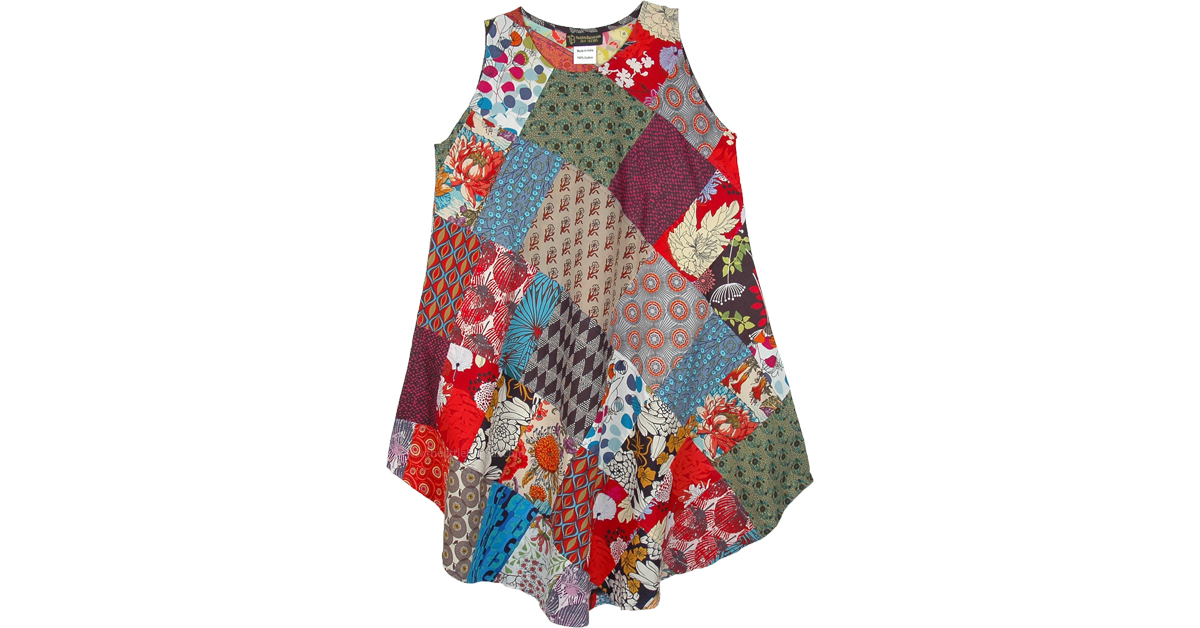Sale:$28.99 Multicolored Printed Patchwork Sleeveless Summer Dress ...